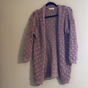 Cardigan Long Moon & Madison Rose Pink Small womens Knit Crochet soft open front